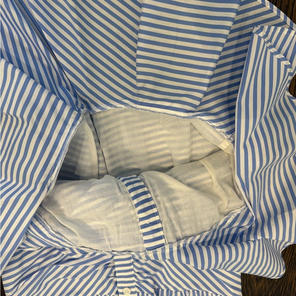 Veronica Beard Bell ruched striped cotton-blend poplin mini shirt dress - Picture 6 of 11